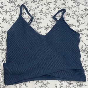 Aerie Deep Blue Ribbed Wrap Camisole